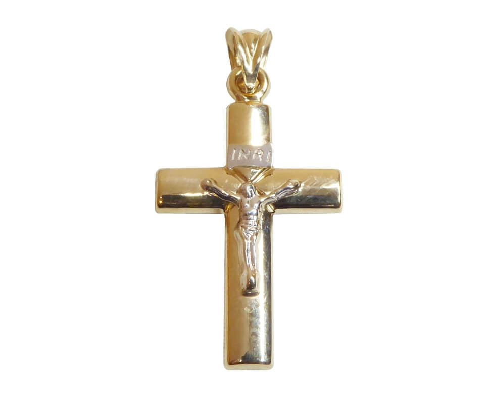 Afbeelding van Christian Geel en wit gouden kruis met korpus
