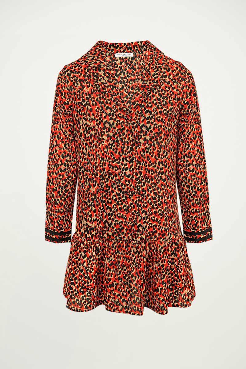 Afbeelding van My Jewellery Rode a-lijn jurk luipaard