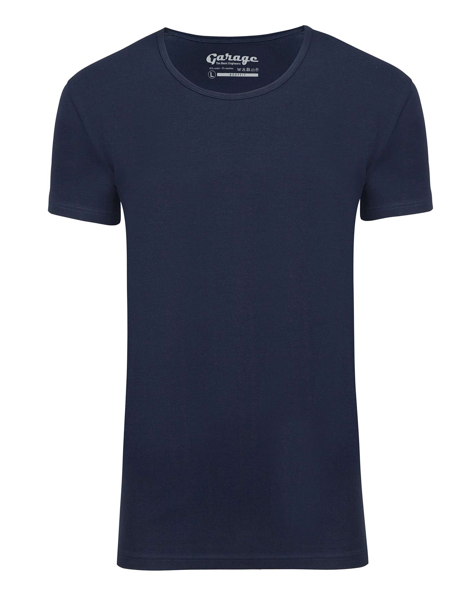 Garage Basis t-shirt diepe ronde hals bodyfit blauw
