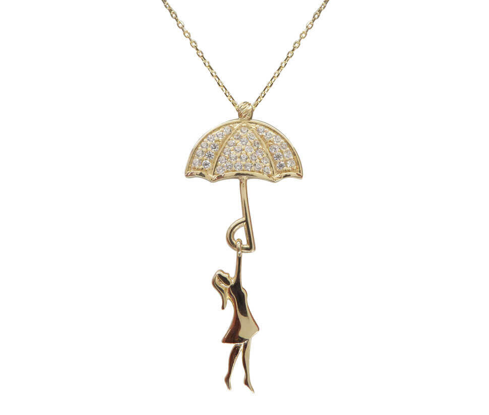 Afbeelding van Christian Gouden meisje met zirkonia paraplu hanger