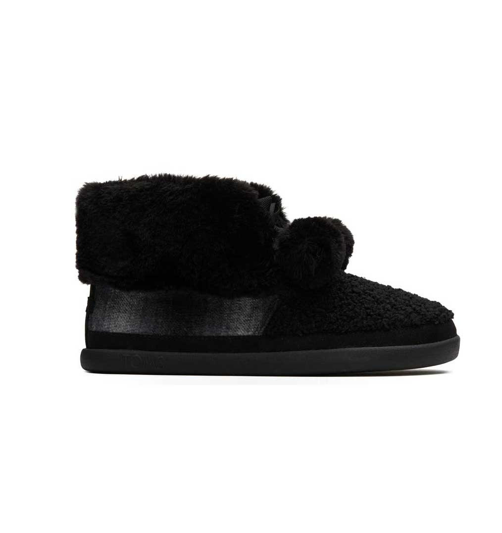 Toms Celeste black faux shearling plaid pantoffel