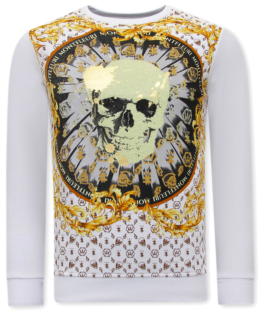 Montfleuri Sweater met print skull strass