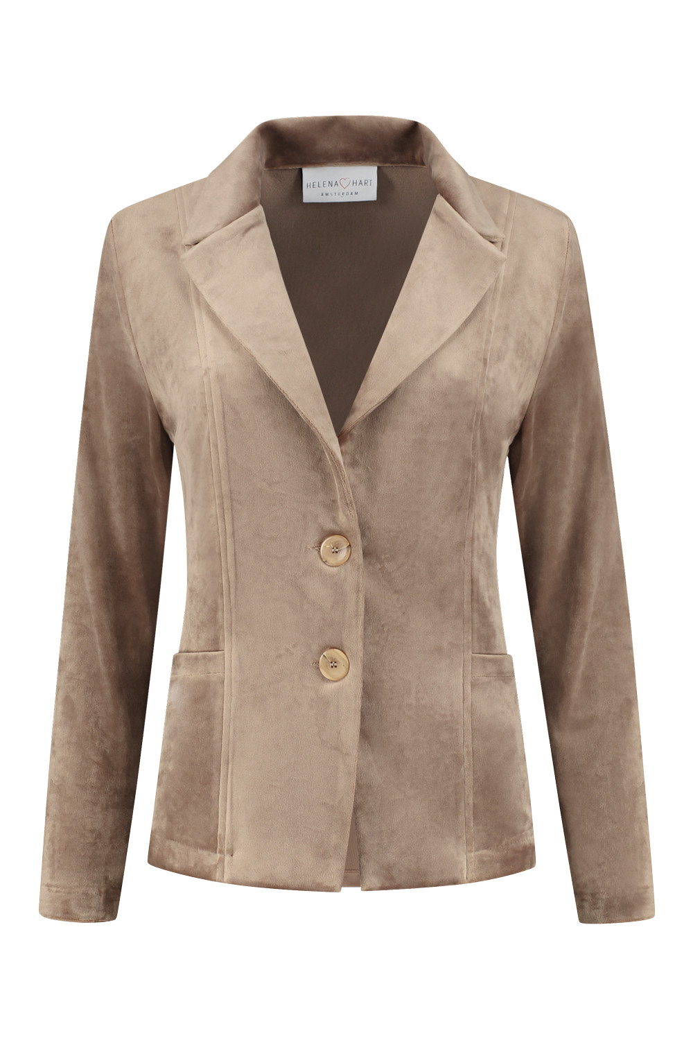 Afbeelding van Helena Hart 7424uni blazer kort velours uni latte