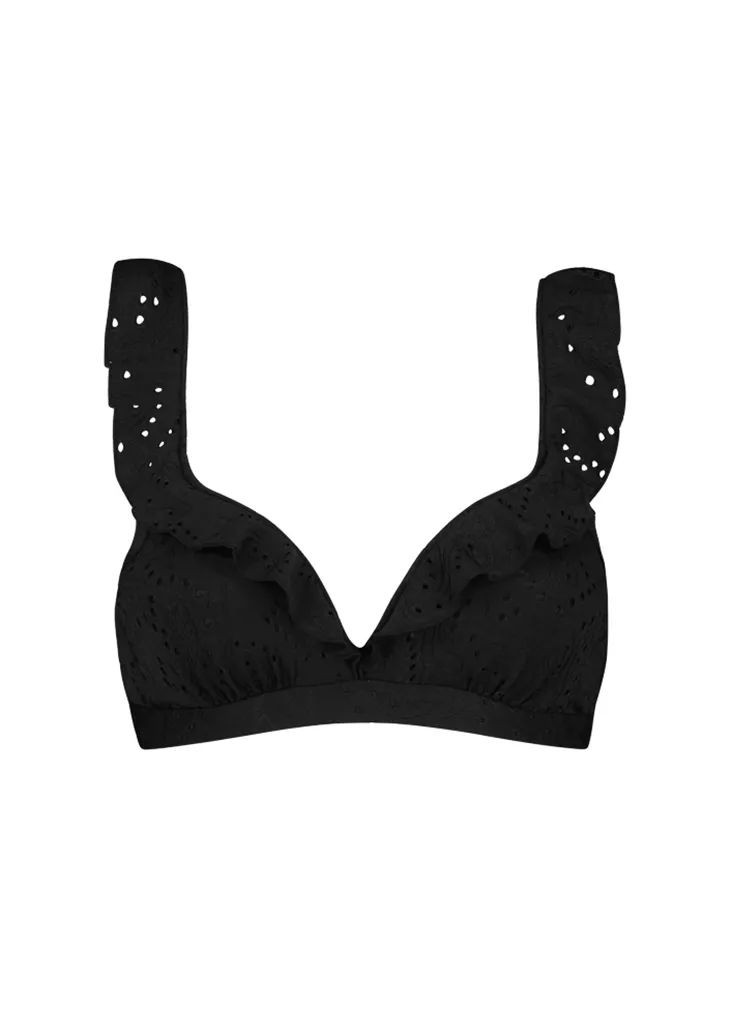 Afbeelding van Beachlife black embroid ruffle bikinitop -