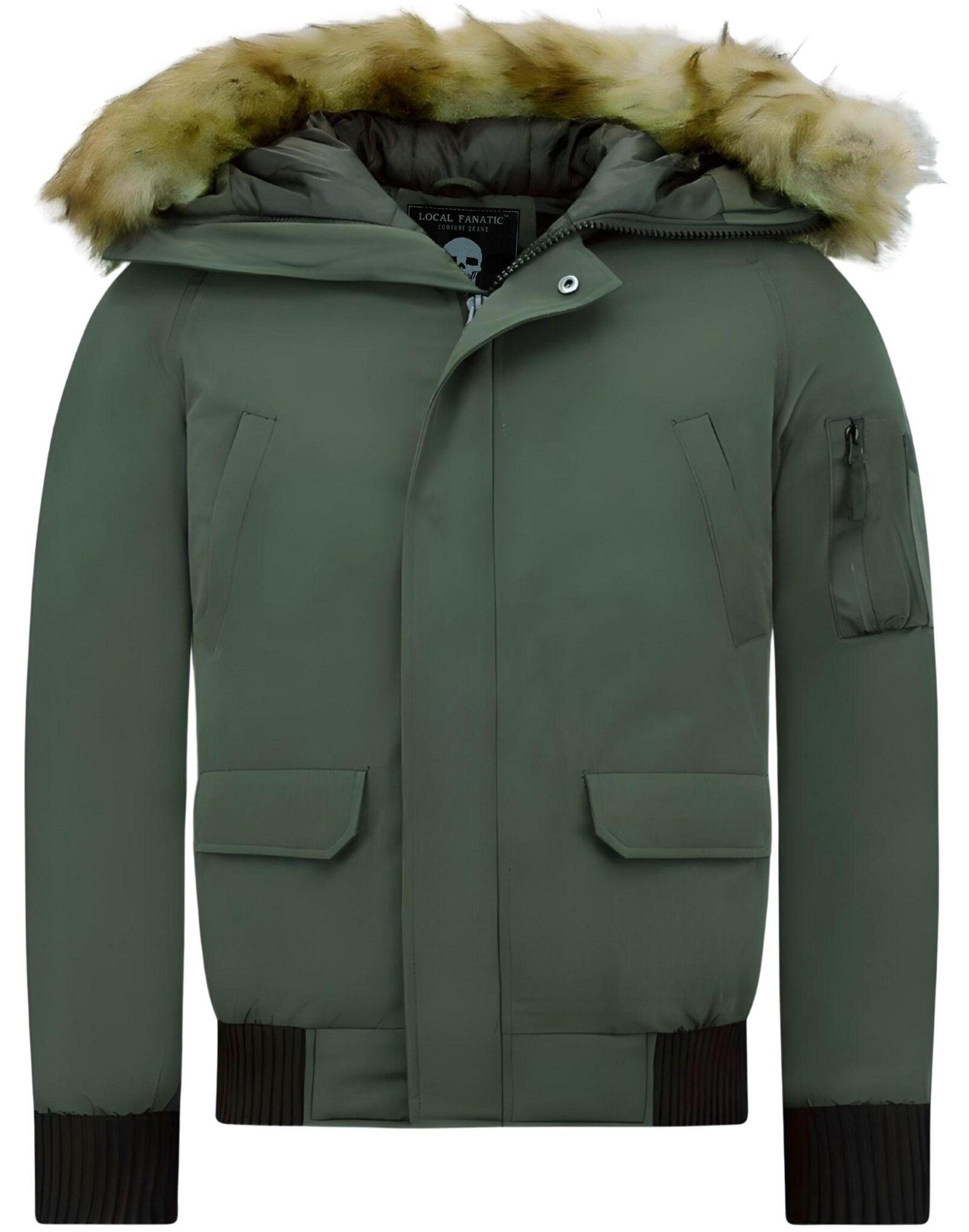 Enos Korte winterjas met faux bontkraag