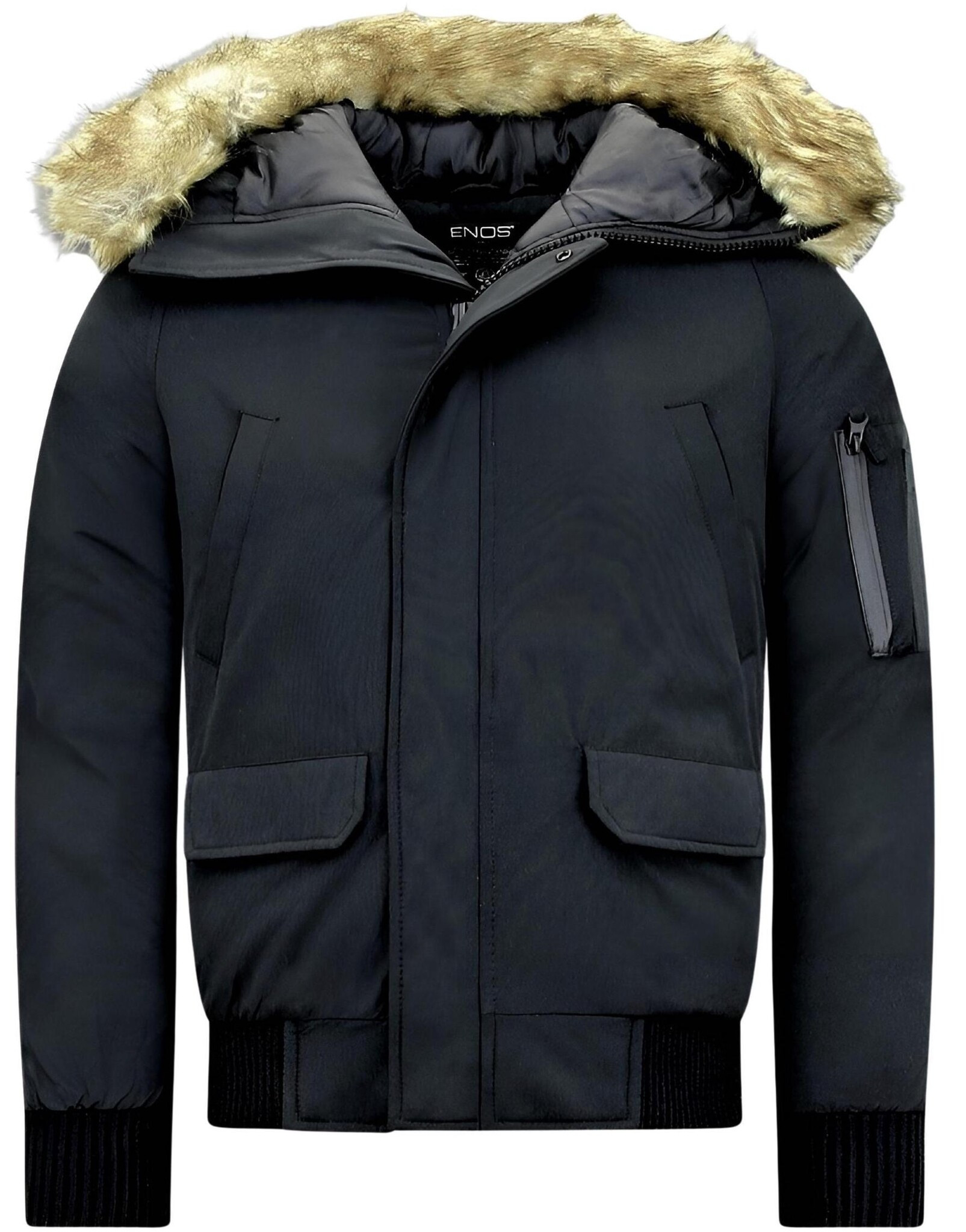 Enos Korte winterjas met faux bontkraag
