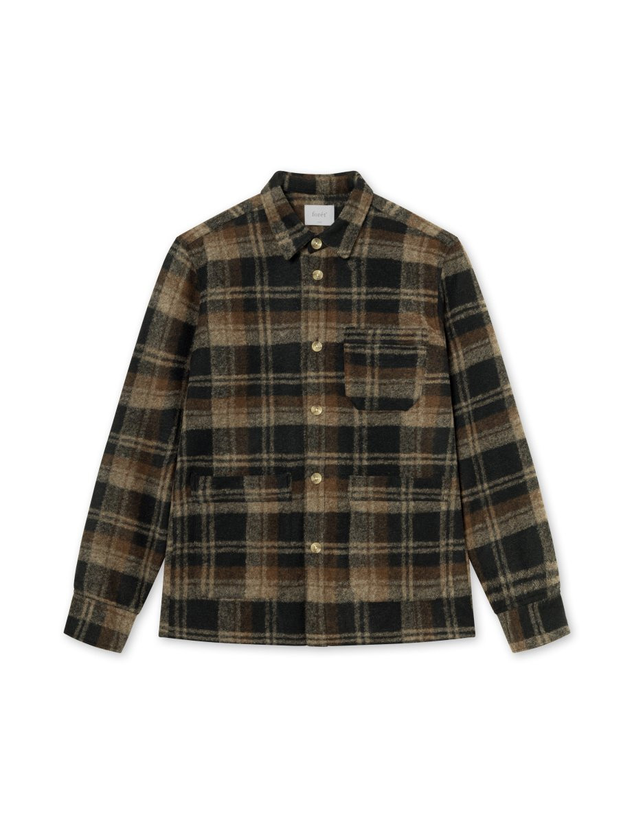 Foret Ivy wool overshirt f855 brown check