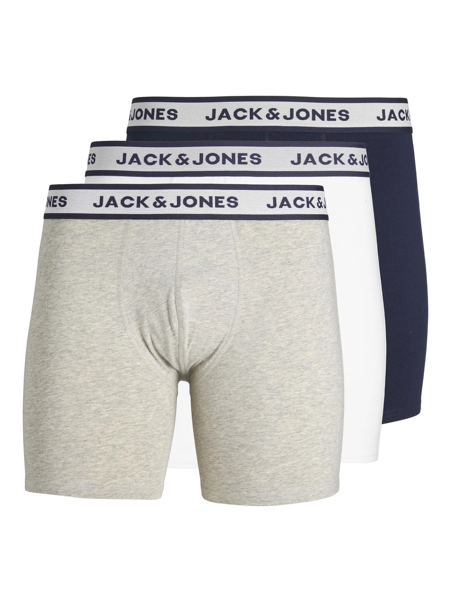 Jack & Jones Heren boxershort lange pijp jacsolid boxer briefs 3-pack grijs/wit/blauw