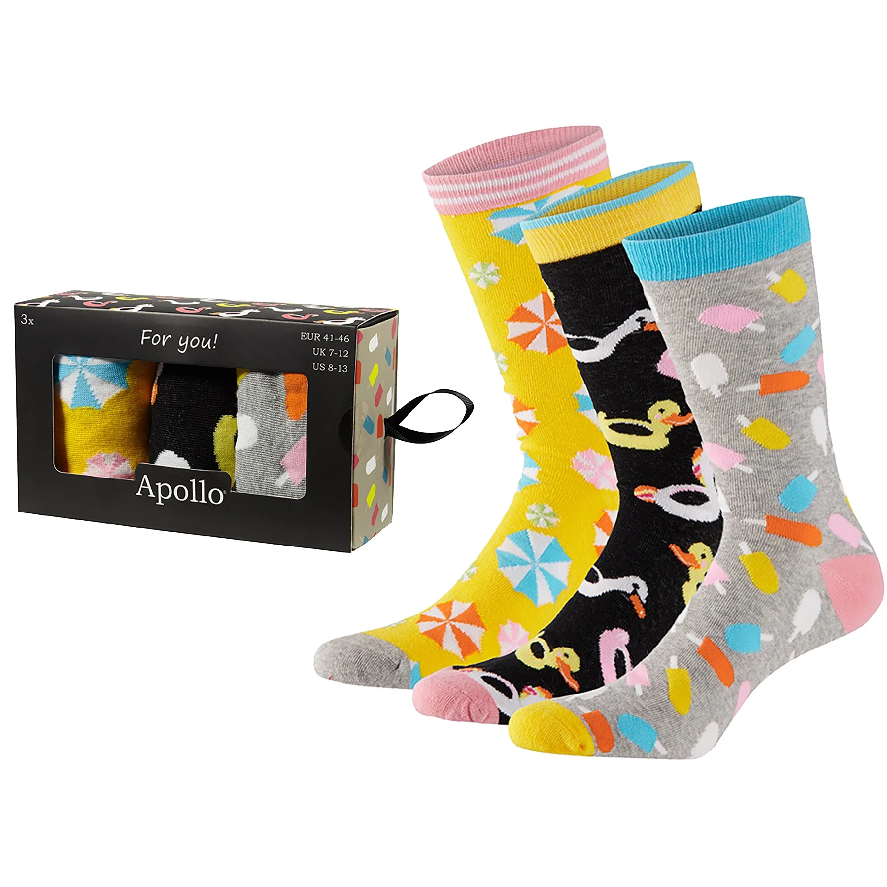 Afbeelding van Apollo Heren sokken met print giftbox summer 3-pack