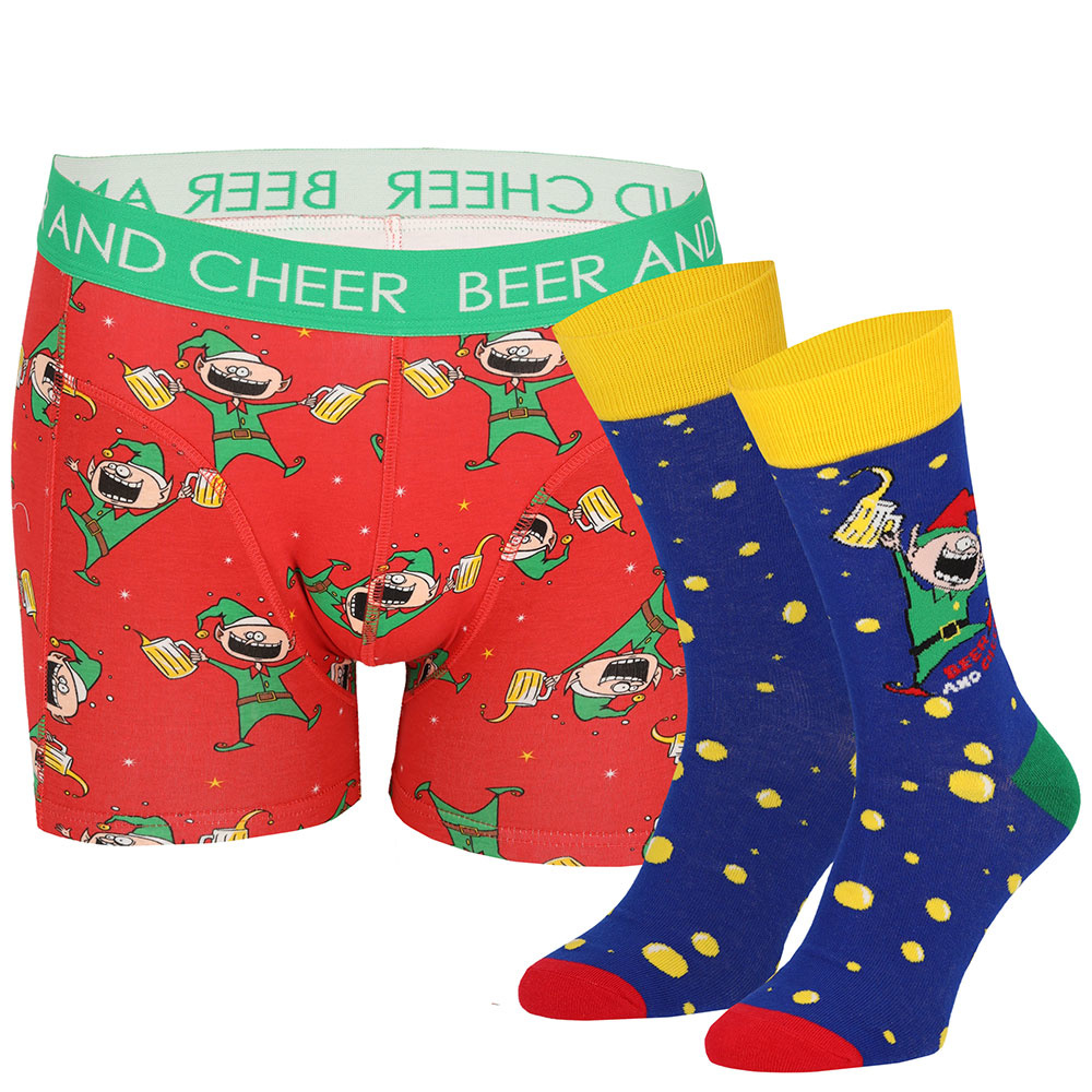 Afbeelding van Apollo Heren kerst boxershort + sokken cadeau set beer and cheer giftbox