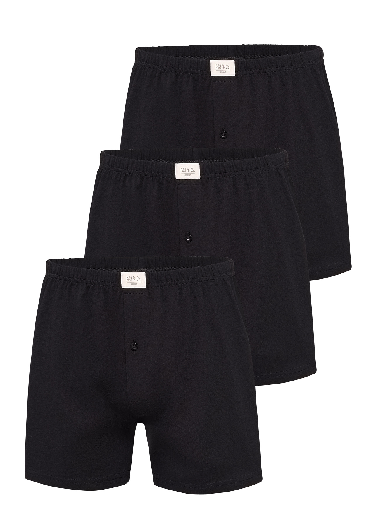 Phil & Co Wijde boxershorts heren jersey stretch effen 3-pack