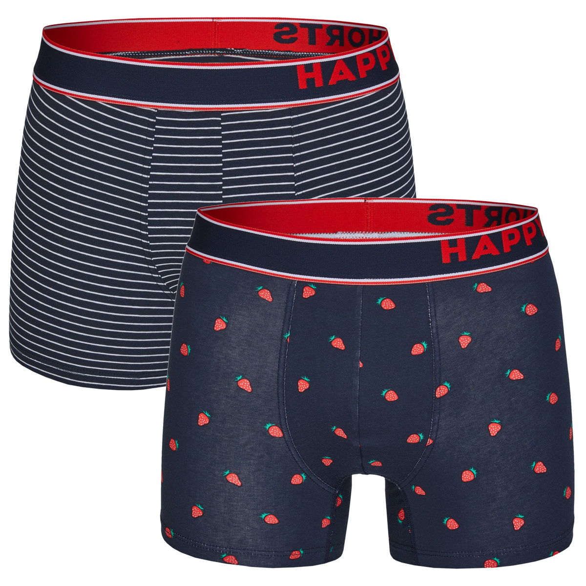 Afbeelding van Happy Shorts 2-pack boxershorts heren aardbeien / gestreept