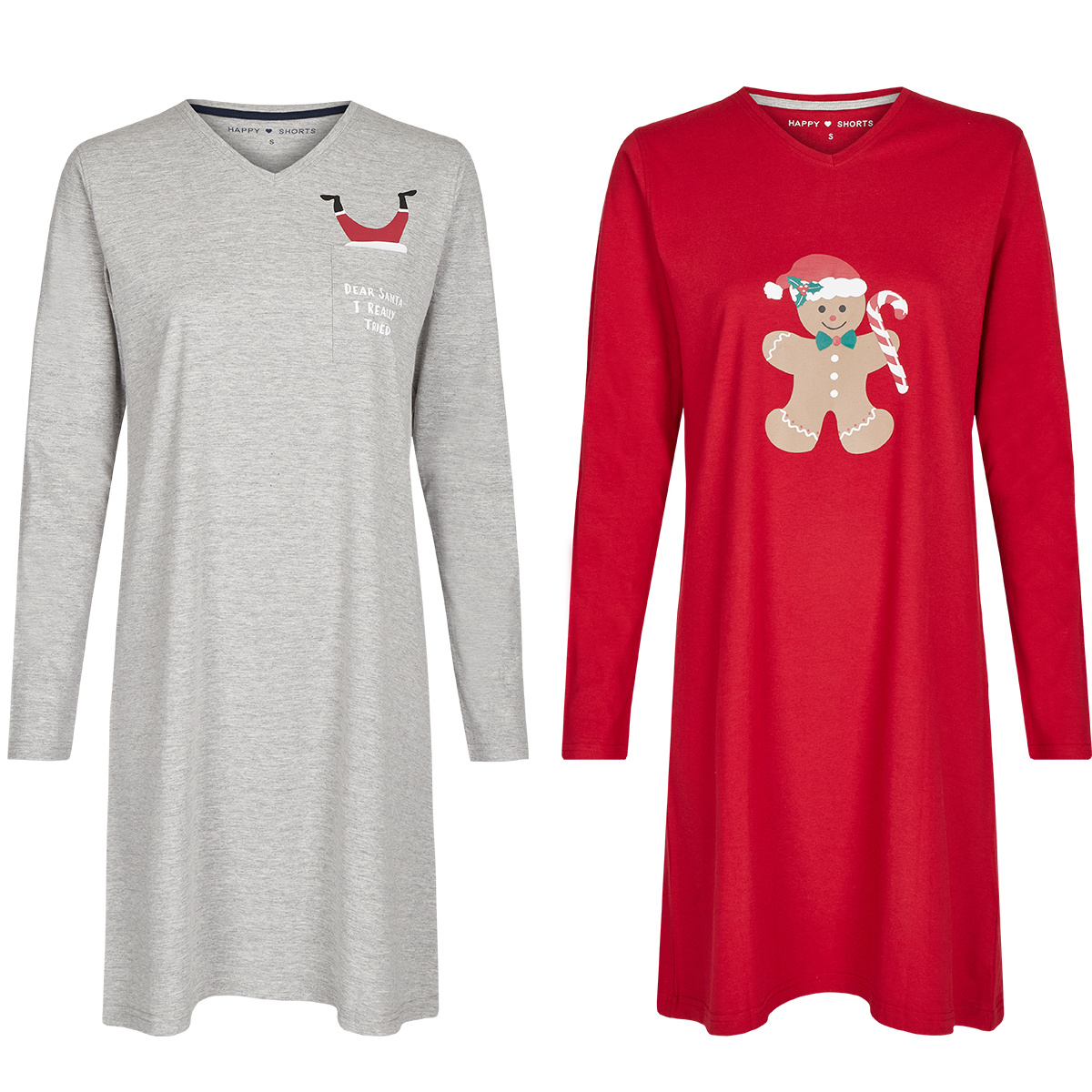Afbeelding van Happy Shorts Dames kerst pyjama nachthemd rood / grijs