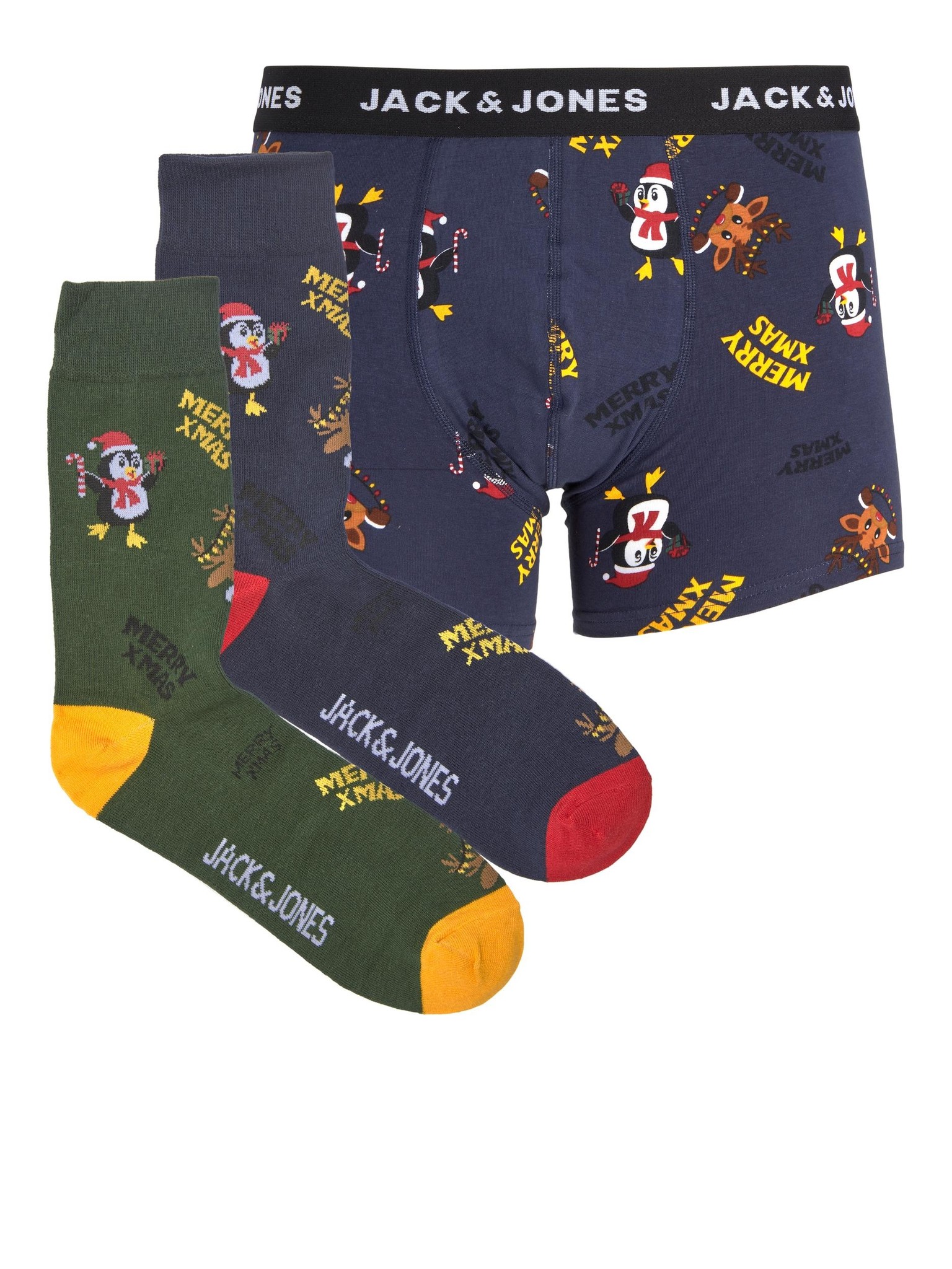 Afbeelding van Jack & Jones Kerst ondergoed giftbox jongens boxershort + sokken jacpenguin