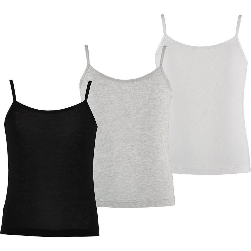 Afbeelding van Apollo Meisjes bamboe singlet hemden 3-pack zwart grijs wit spaghettibandjes onderhemd