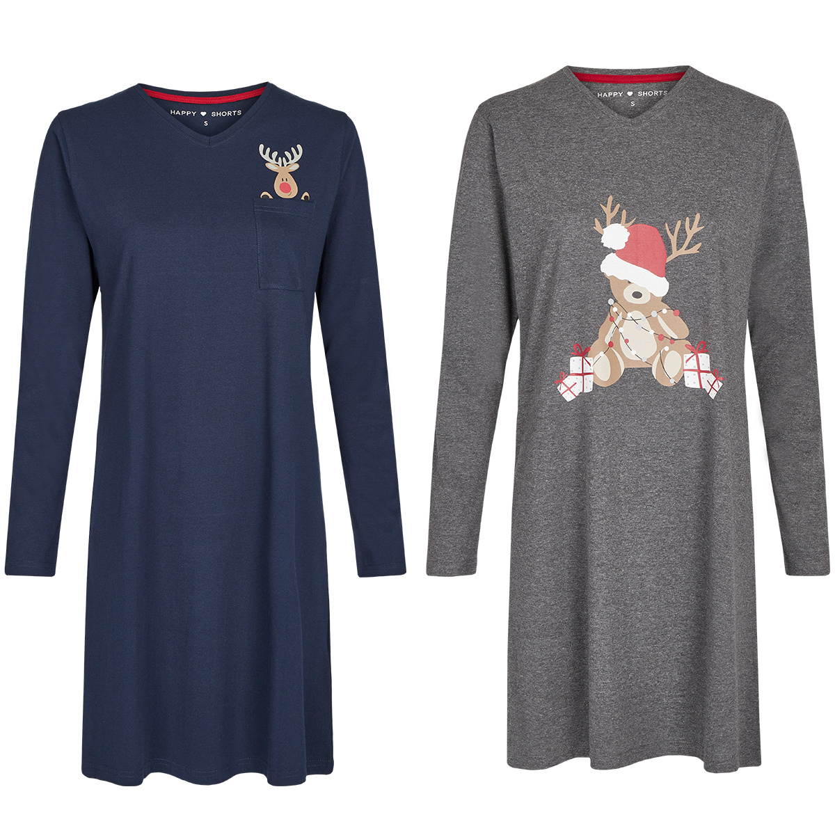 Afbeelding van Happy Shorts Dames kerst pyjama nachthemd blauw / grijs