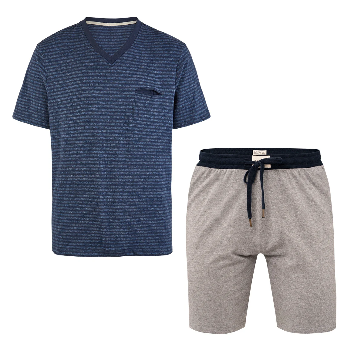 Afbeelding van Phil & Co Essential shortama heren korte pyjama katoen blauw / grijs