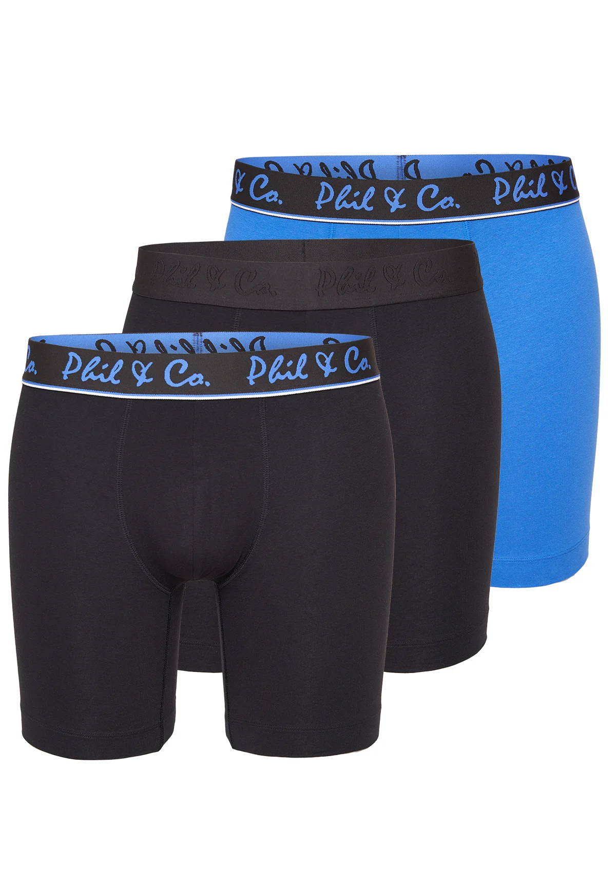 Phil & Co Boxershorts heren met lange pijpen boxer briefs 3-pack / blauw