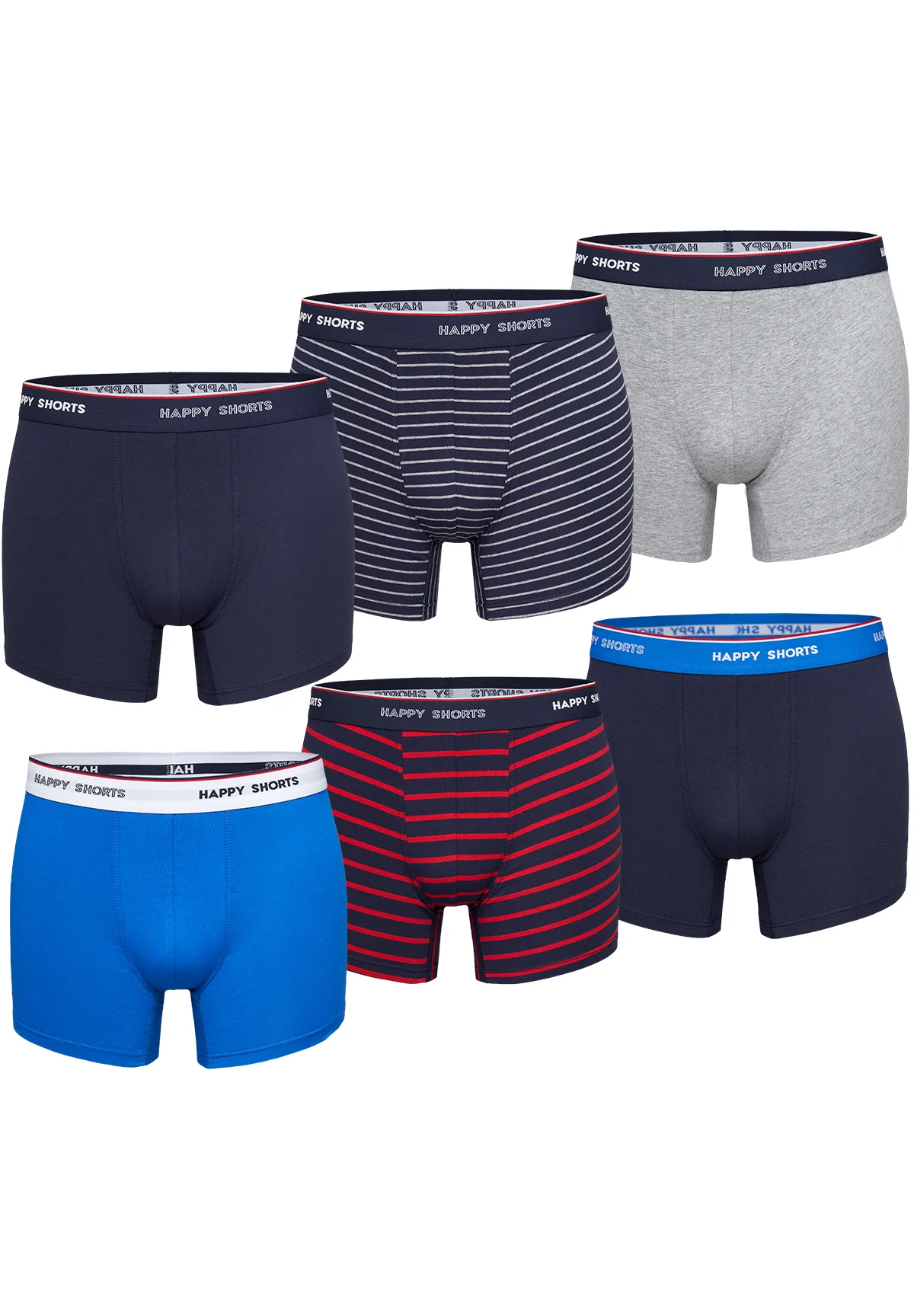 Happy Shorts Boxershorts heren multipack 6-pack effen / gestreept