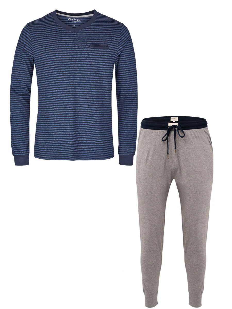 Afbeelding van Phil & Co Essential heren pyjamaset lang blauw / grijs