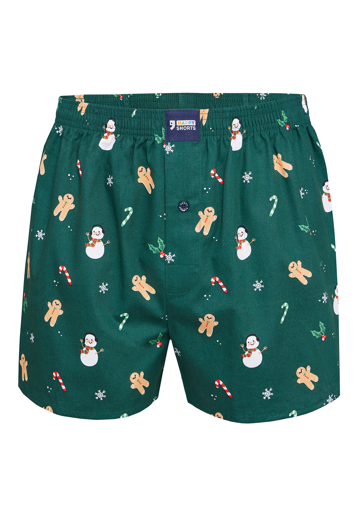 Happy Shorts Wijde kerst boxershort heren sneeuwpop + gingerbread