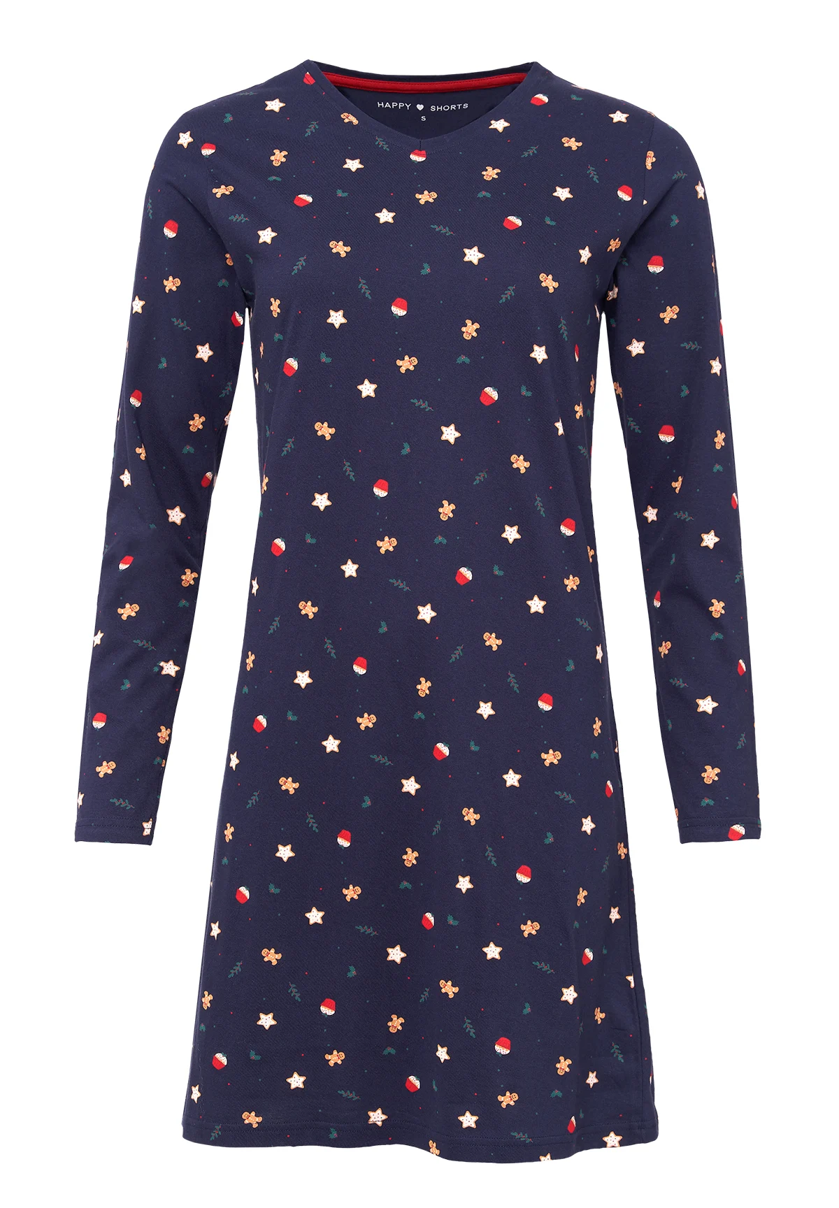 Afbeelding van Happy Shorts Dames kerst pyjama nachthemd gingerbread donker