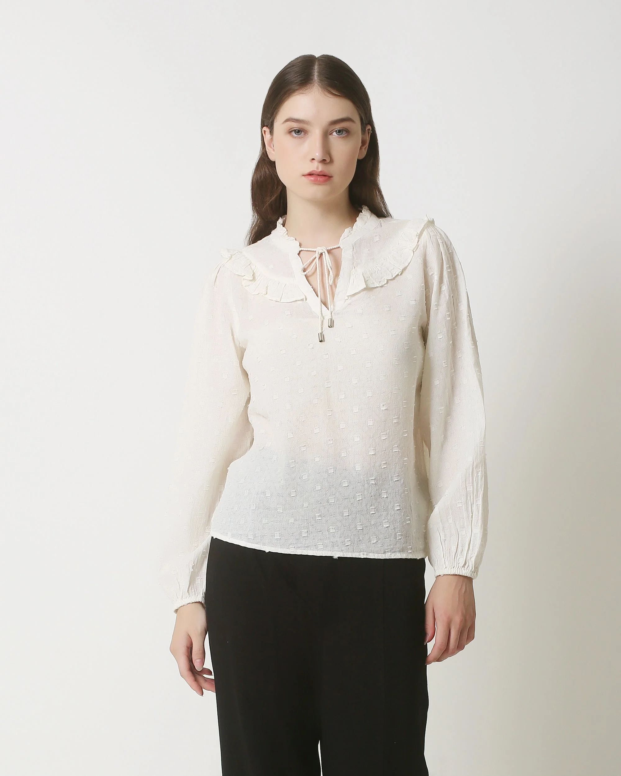 Smashed Lemon 23888 herfst/winter uni witte top met v-hals, lange