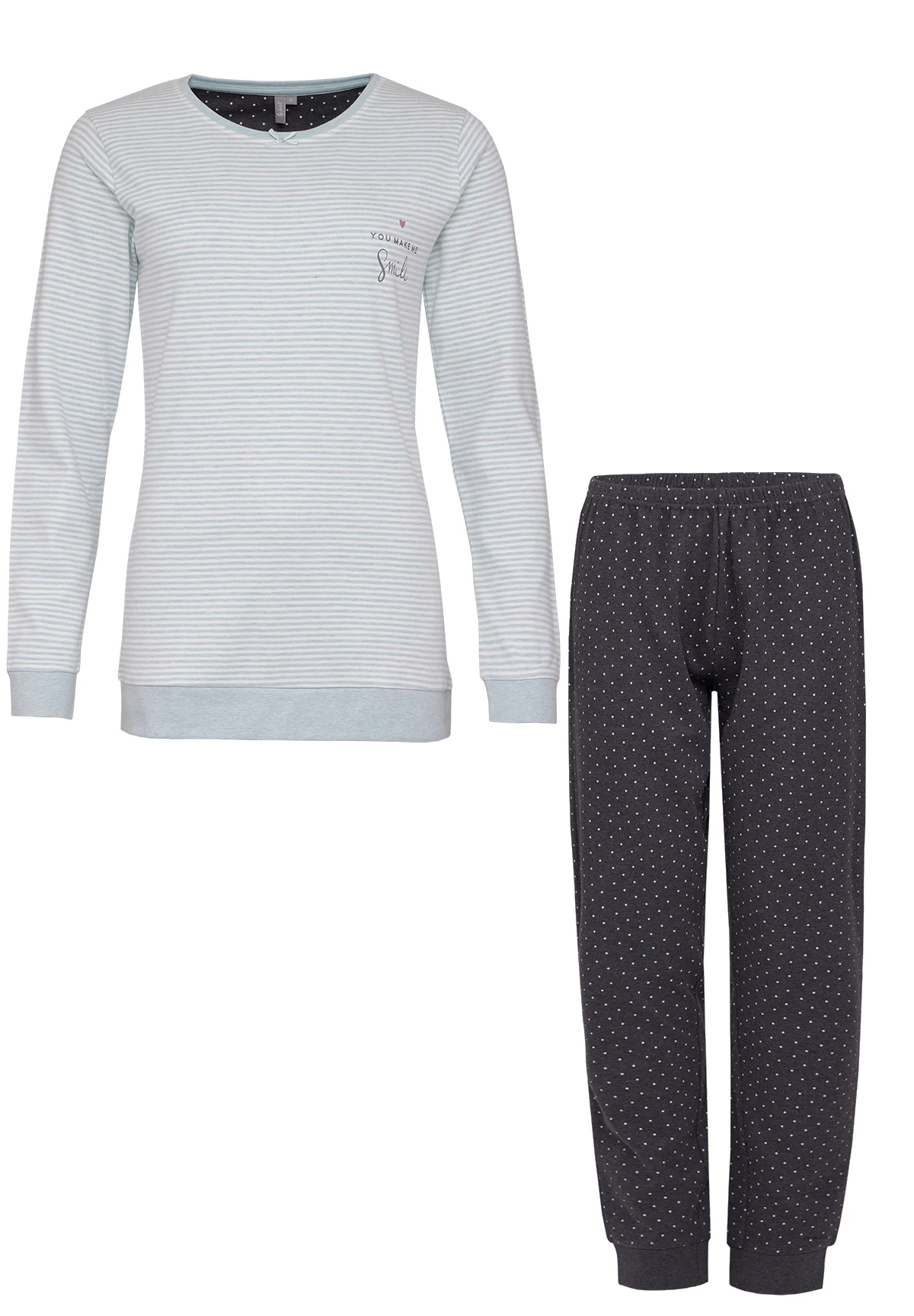 By Louise Dames pyjama set lang interlock gestreept mint / antraciet