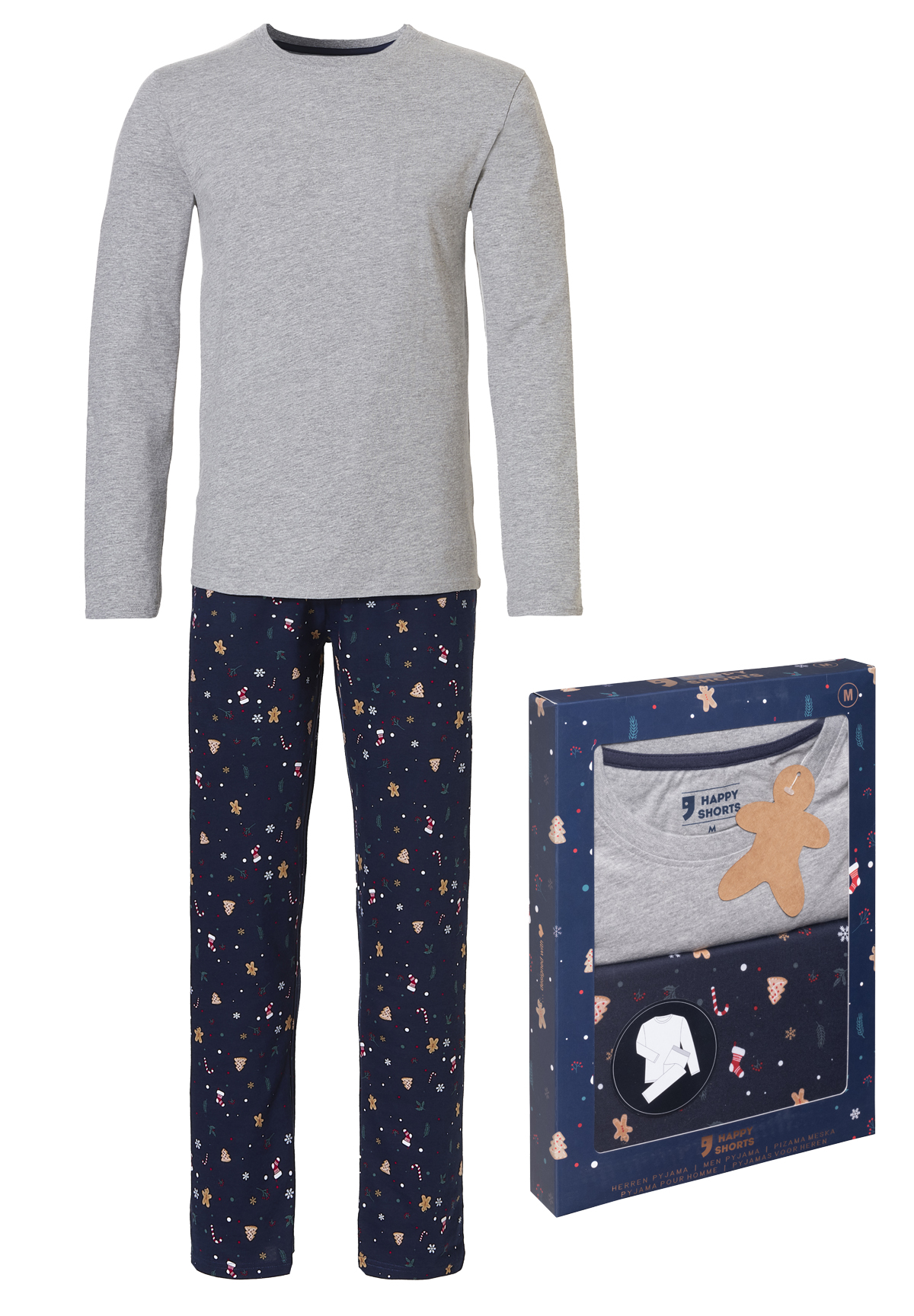 Afbeelding van Happy Shorts Heren kerst pyjama set shirt + pyjamabroek giftbox