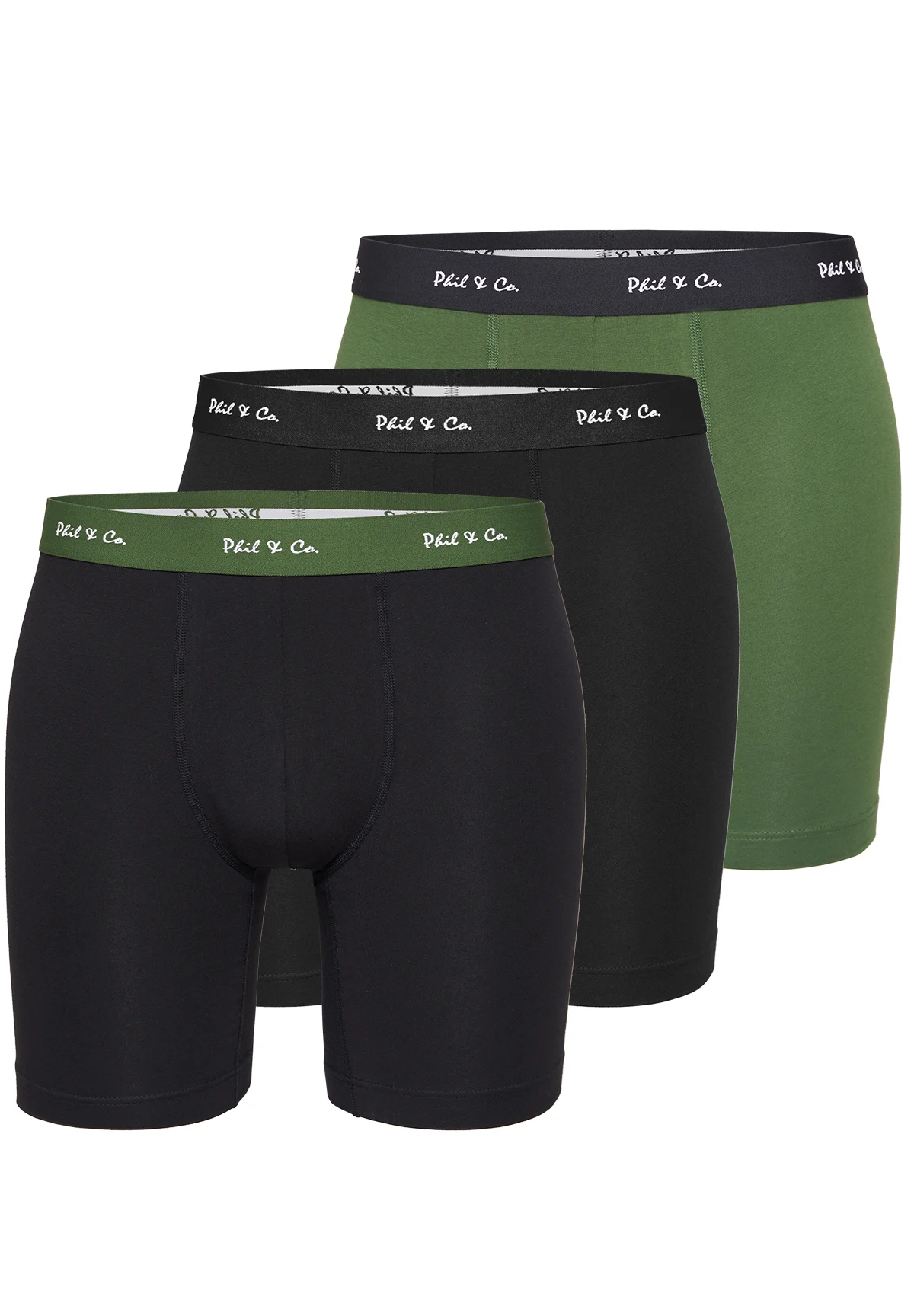 Phil & Co Boxershorts heren met lange pijpen boxer briefs 3-pack zwart / groen