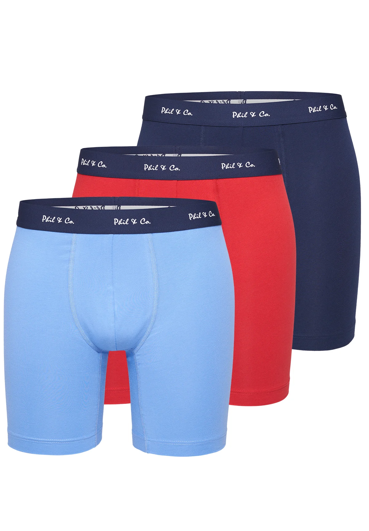 Phil & Co Boxershorts heren met lange pijpen boxer briefs 3-pack rood / blauw
