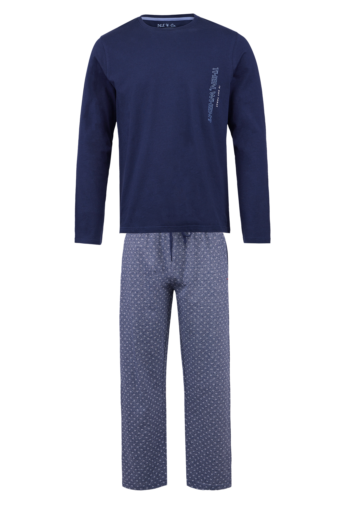 Afbeelding van Phil & Co Lange heren winter pyjama set katoen patroon op de broek