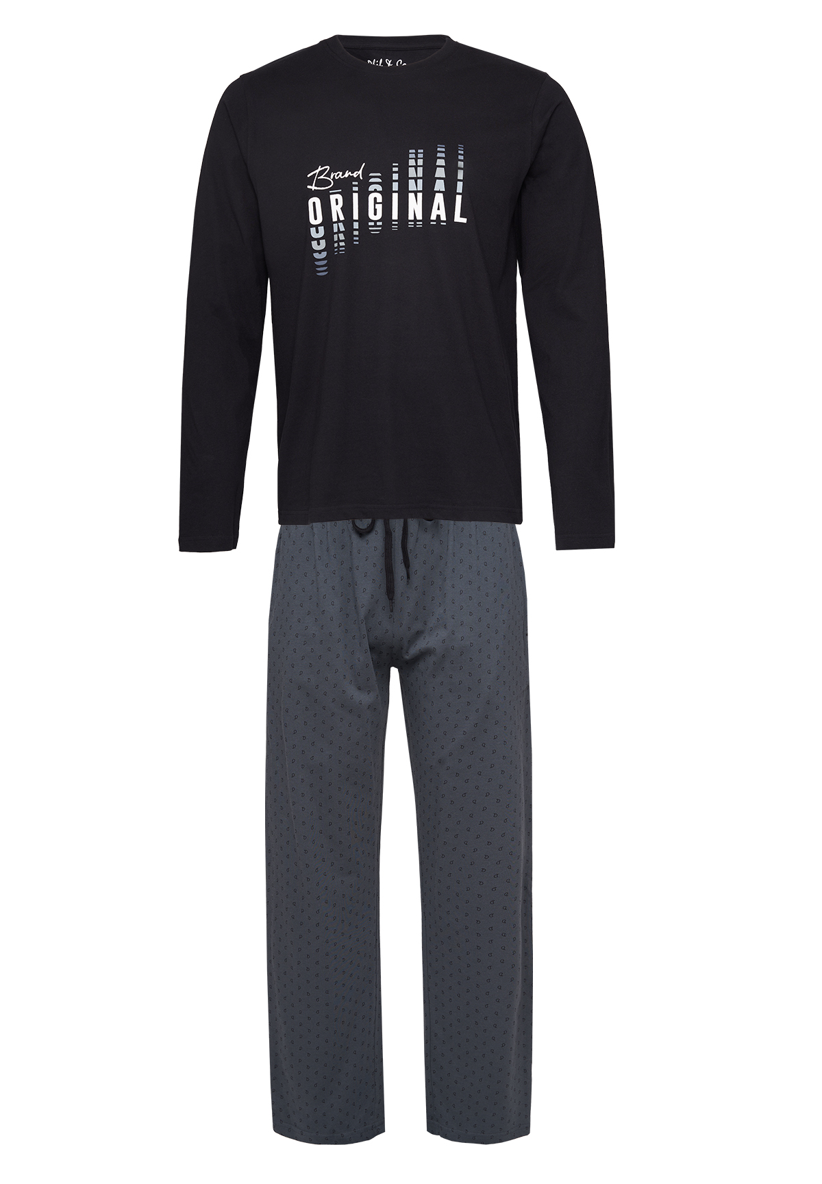 Afbeelding van Phil & Co Lange heren winter pyjama set katoen brand original /grijs