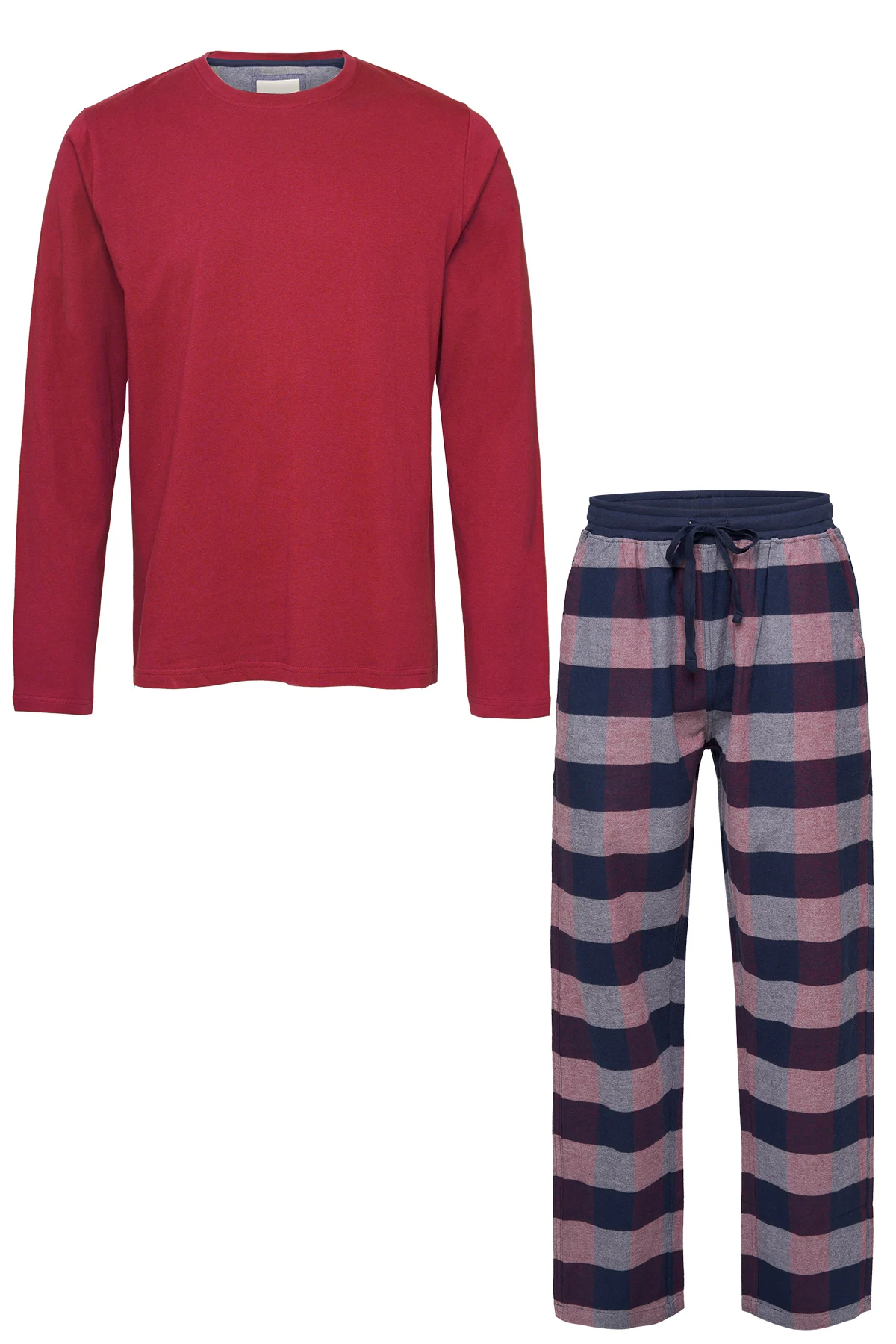 Afbeelding van Phil & Co Lange heren pyjama set met flanellen pyjamabroek rood