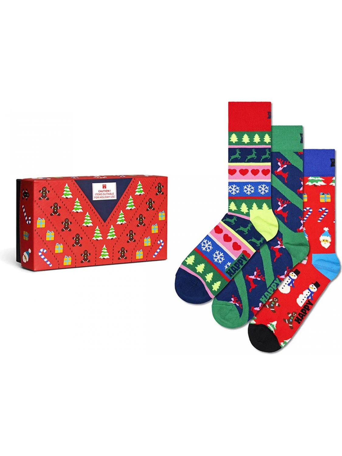 Afbeelding van Happy Socks giftbox 3P sokken x-mas sweater multi