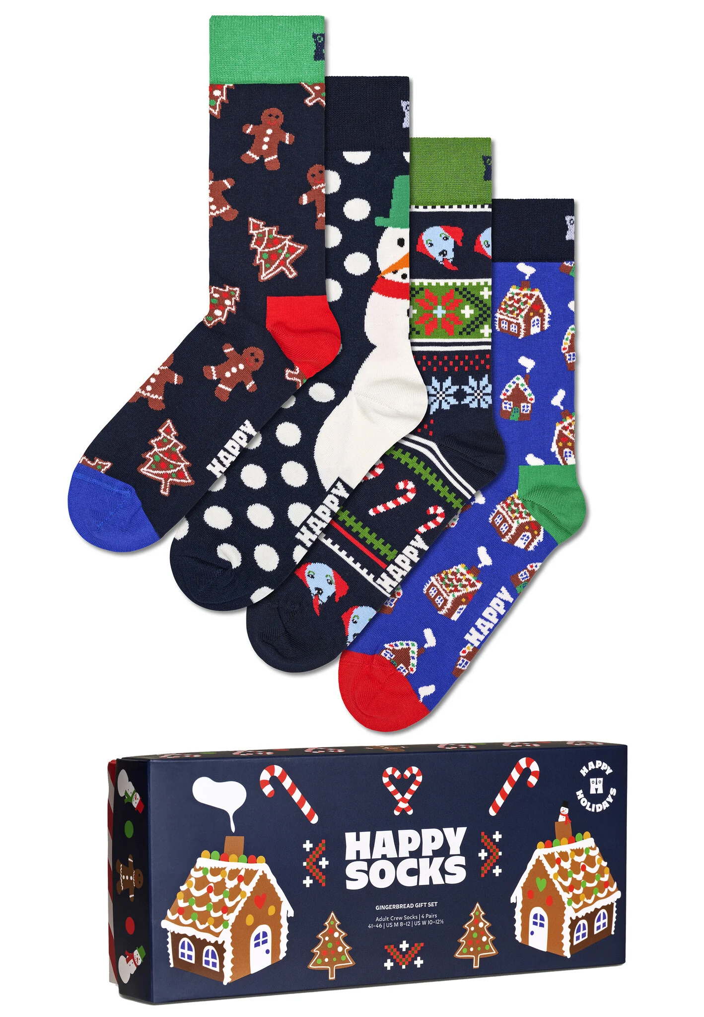 Afbeelding van Happy Socks Dames heren sokken gingerbread giftbox kerstsokken 4-pack