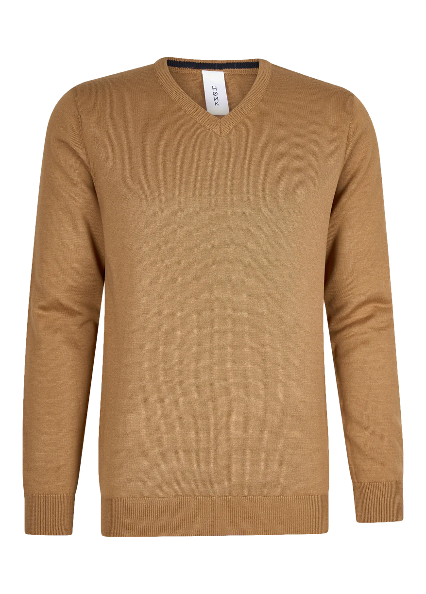 Hønk Camel katoenen pullover met v-hals