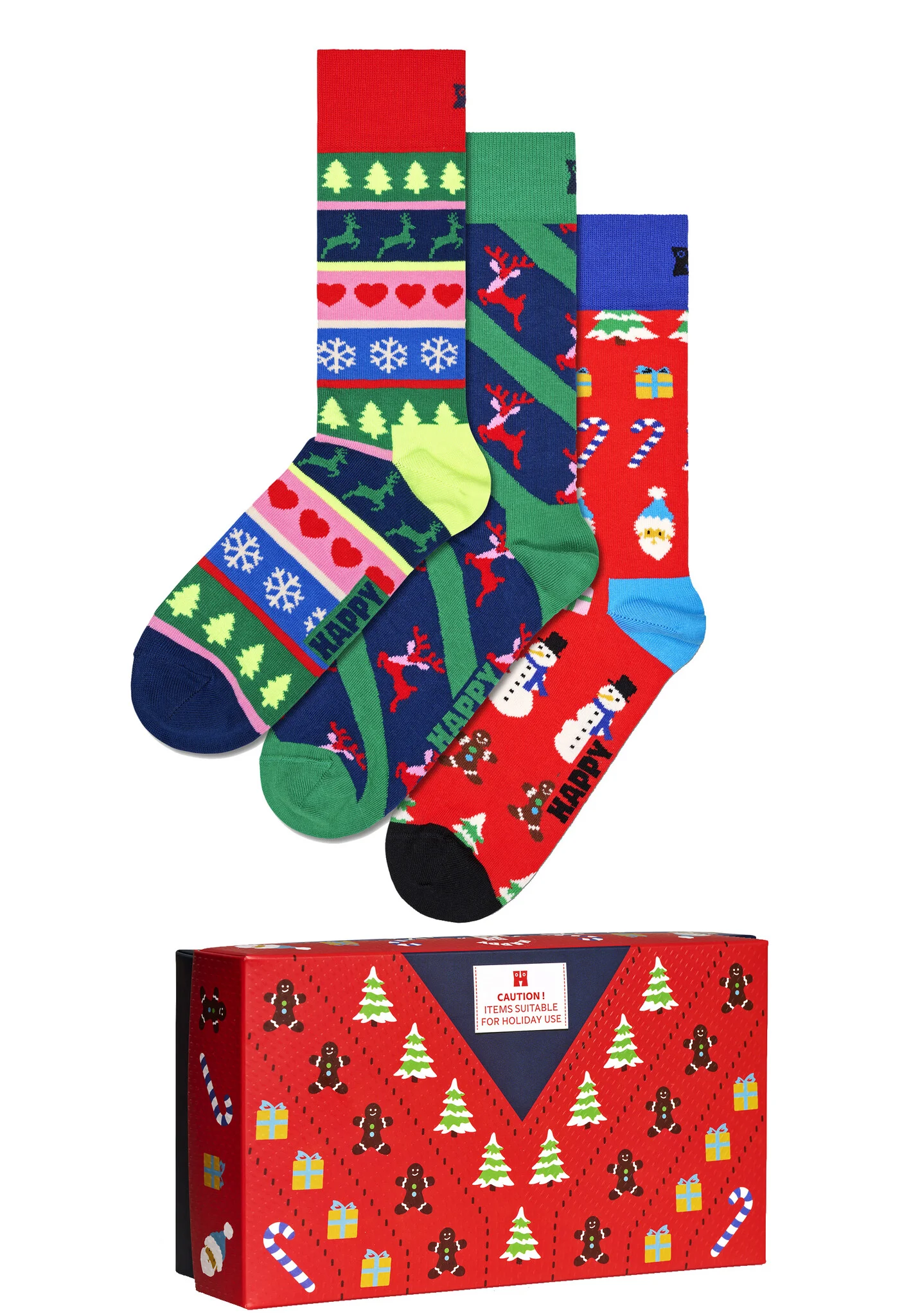 Afbeelding van Happy Socks Dames heren sokken sweater giftbox kerstsokken 3-pack