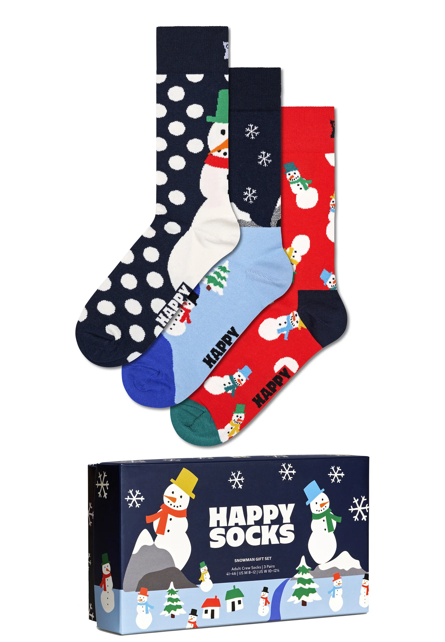 Afbeelding van Happy Socks Dames heren sokken sneeuwpop giftbox kerstsokken 3-pack