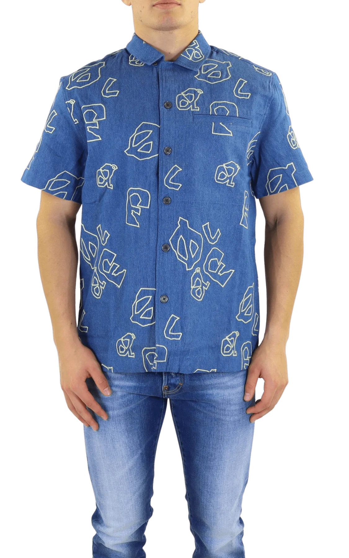 Olaf Hussein Heren olaf aop denim ss shirt