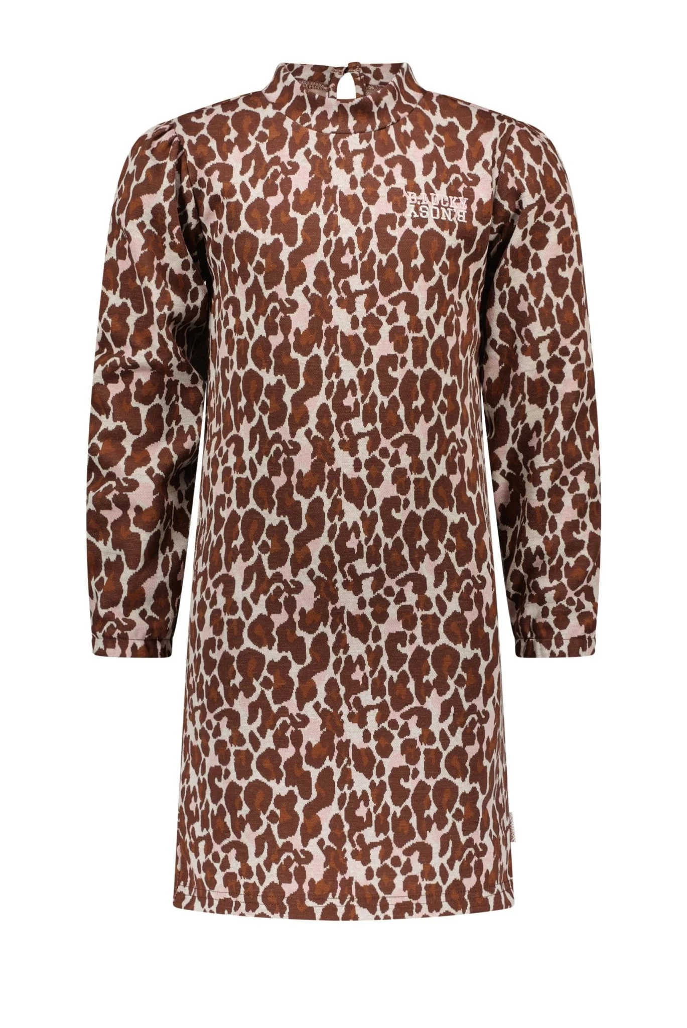 Afbeelding van B.Nosy Meisjes jurk met puffy schouders jacquard lucky leopard