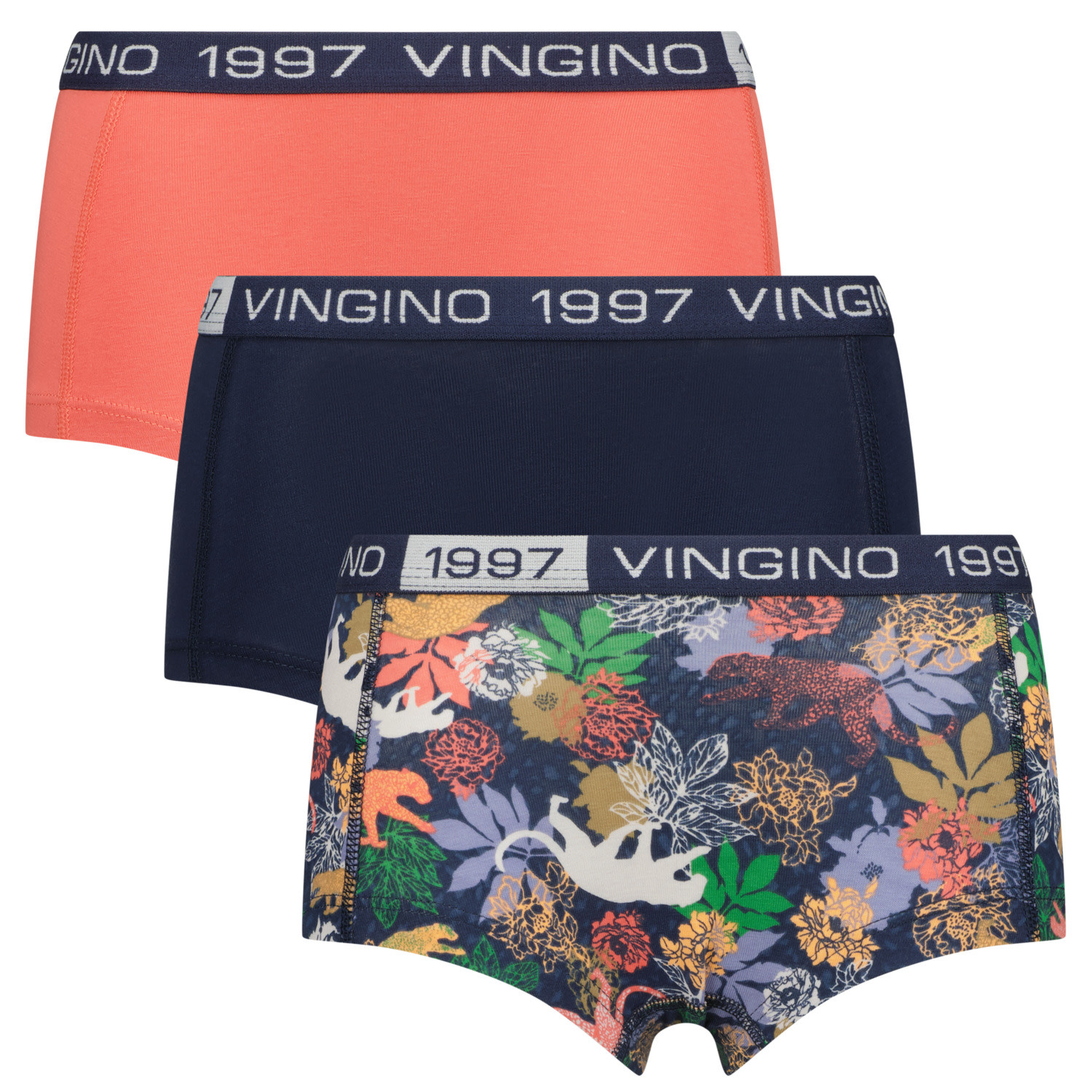 Afbeelding van Vingino Meiden ondergoed 3-pack boxers tigerflower dark blue all over