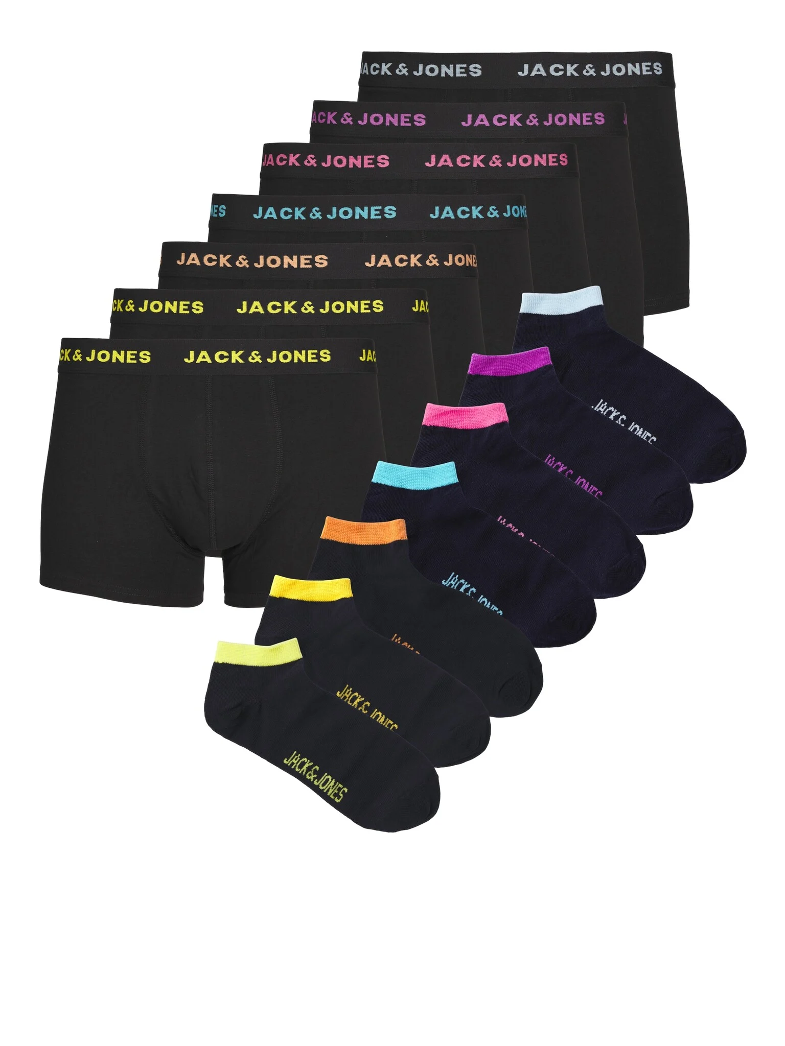 Afbeelding van Jack & Jones Heren boxershorts trunks & sokken jacchris travelkit giftbox zwart/navy blazer 7-pack