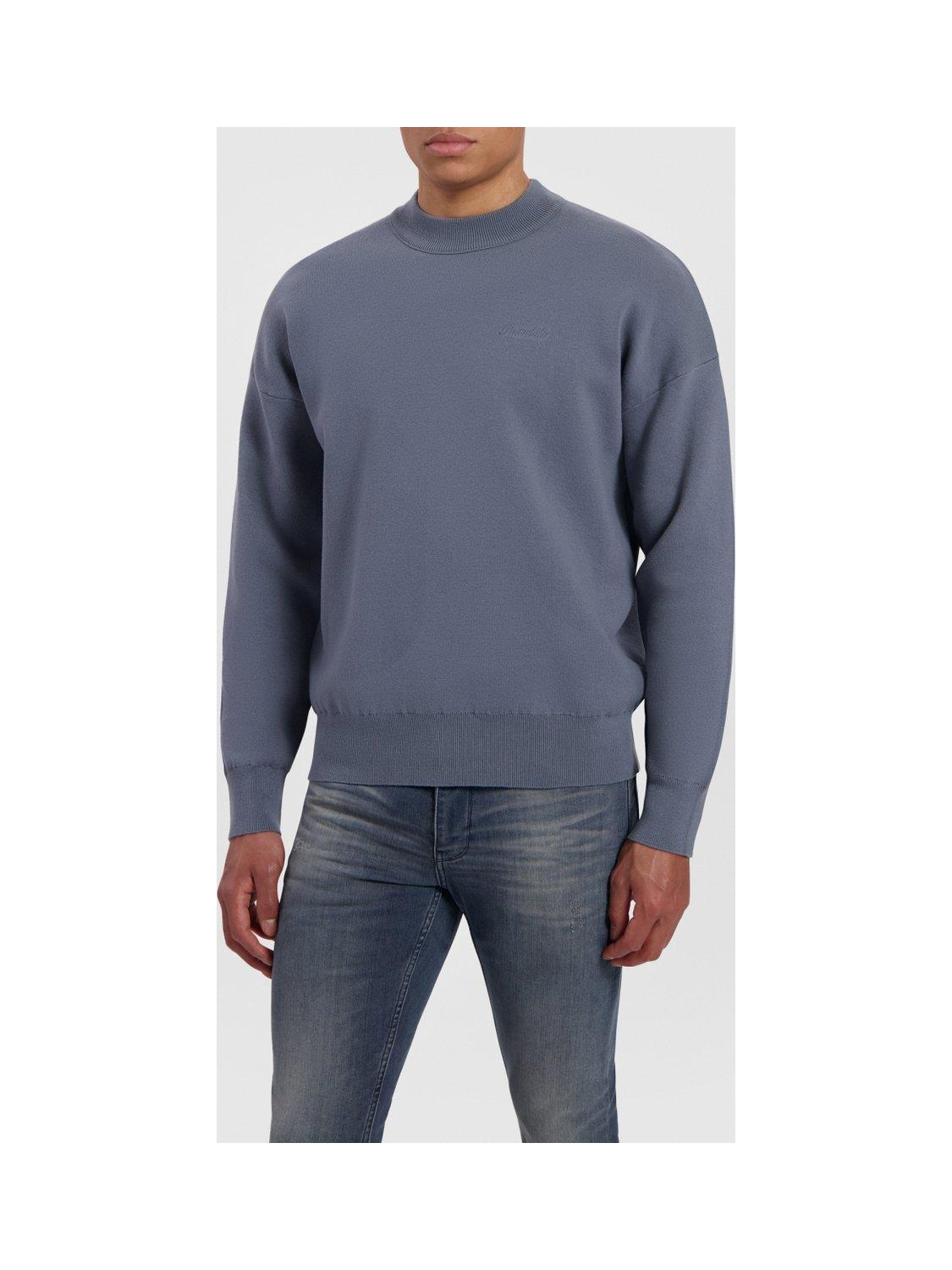 Purewhite - Heren Loose Fit Knitwear Crewneck LS - Blue