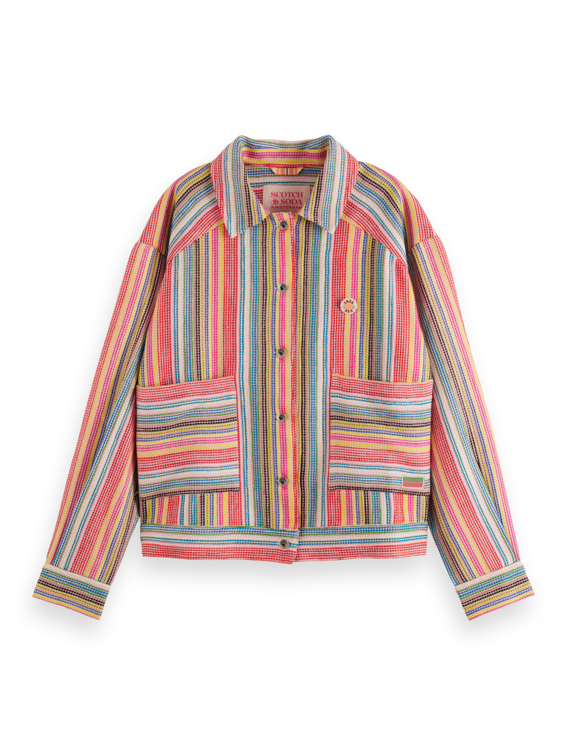 Afbeelding van Scotch & Soda 177271 720 scotch&soda short trucker jacket in multi colour stripe vibrant stripe med yellow