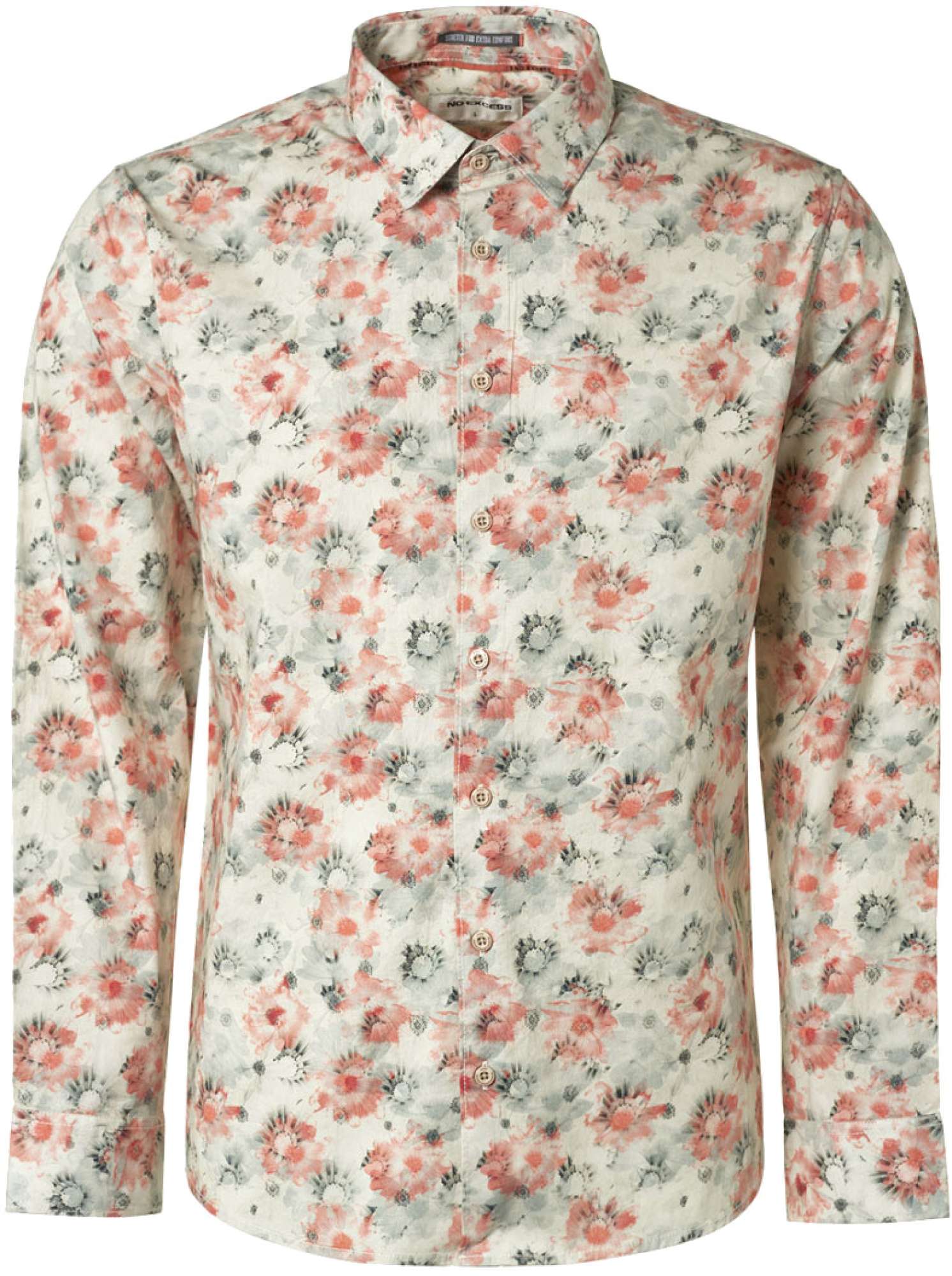 No Excess Overhemd lange mouw print allover stretch melon