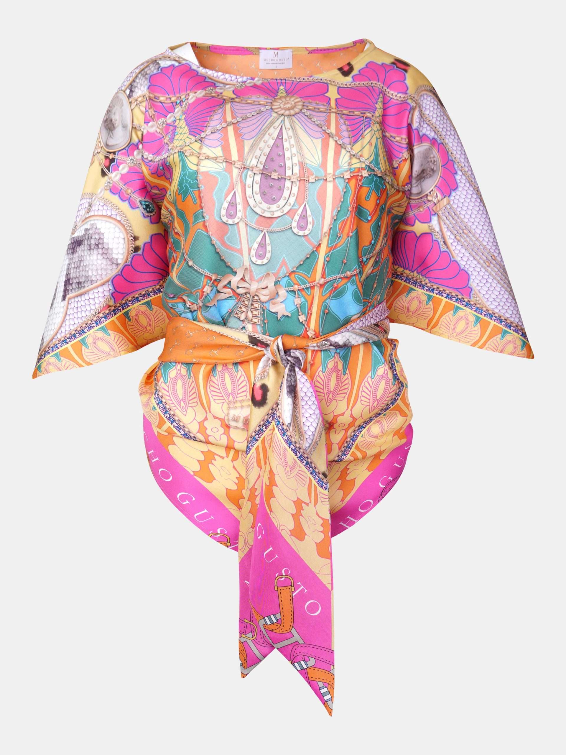 Afbeelding van Mucho Gusto Zijden blouse honolulu oranje bloemig patchwork