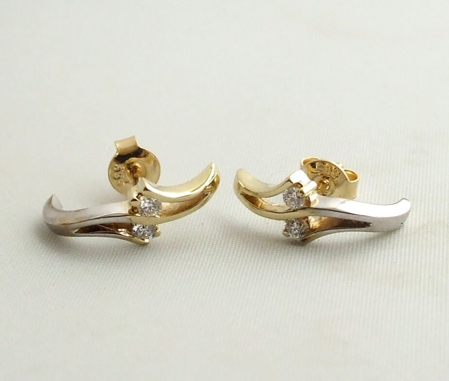 Afbeelding van Christian Bicolor gouden oorbellen met diamant