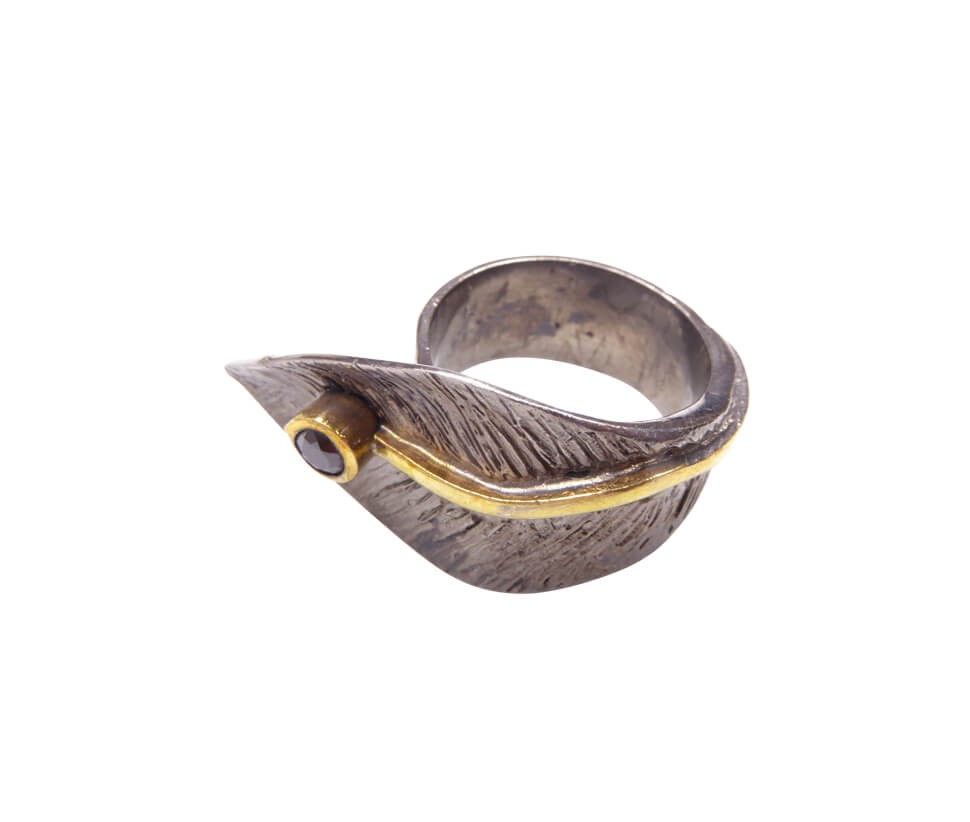 Afbeelding van Christian Zilveren blad ring met zwarte zirkonia