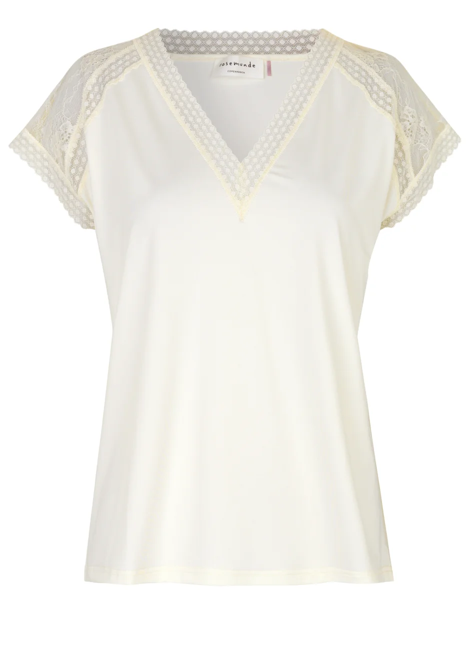 Rosemunde T-shirt met v-hals en kant ivory